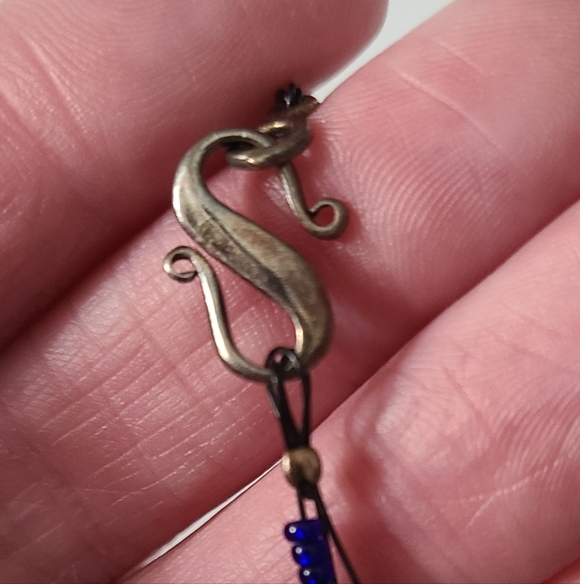 925 Vintage Butterfly Pottery Necklace Artisan Glass Beaded Purple Cats Eye Vtg - Picture 15 of 16